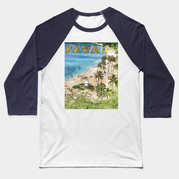 Vintage Hawaiian Beach Travel Advertisement Baseball T-Shirt by xposedbydesign